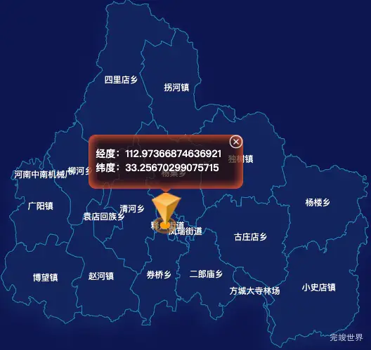echarts南阳市方城县geoJson地图根据经纬度显示自定义html弹窗